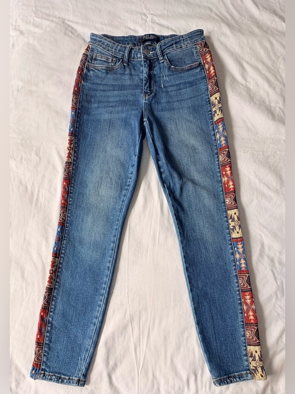Judy Blue 5/27 Relaxed Fit Aztec Tribal Side Panel Jeans